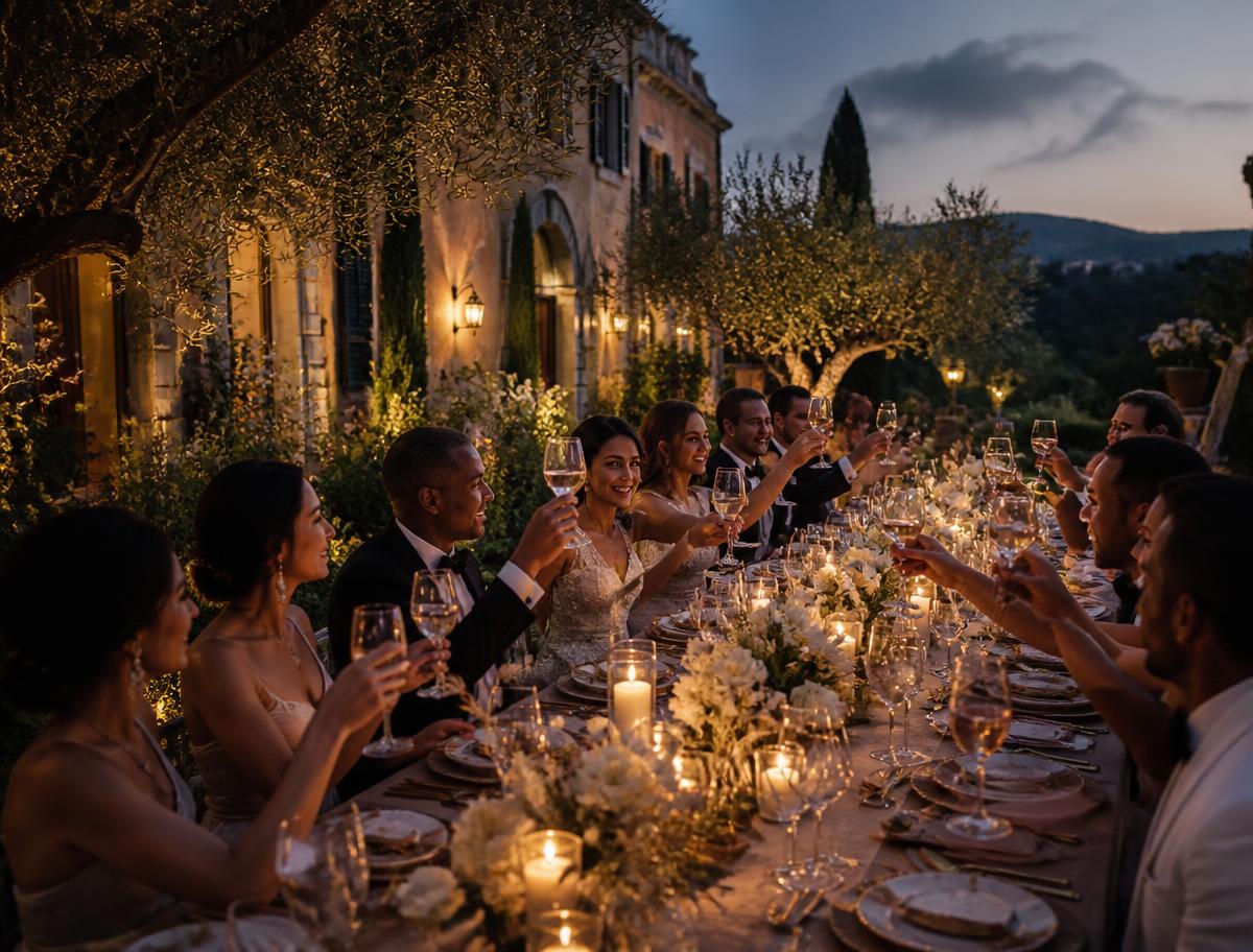 International guests celebrating at an Italian destination wedding